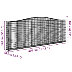 Kosze gabionowe, 15 szt, 400x30x140/160cm, galwanizowane żelazo