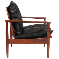 Sofa 2-osobowa, czarna, naturalna skóra i lite drewno akacjowe