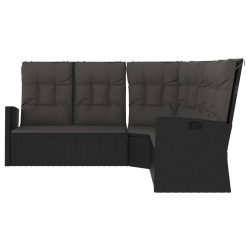 Rozkładana sofa narożna z poduszkami, czarna, polirattan