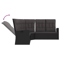 Rozkładana sofa narożna z poduszkami, czarna, polirattan