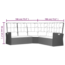 Rozkładana sofa narożna z poduszkami, czarna, polirattan