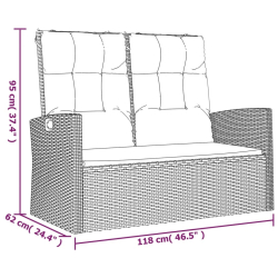 Rozkładana ławka ogrodowa z poduszkami, szara, 118 cm