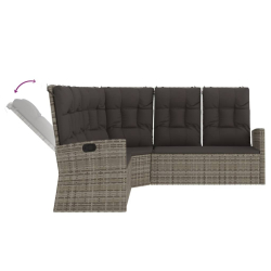 Rozkładana sofa narożna z poduszkami, szara, polirattan