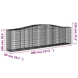 Kosze gabionowe, 10 szt, 400x50x100/120cm, galwanizowane żelazo