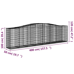 Kosze gabionowe, 4 szt, 400x50x100/120 cm, galwanizowane żelazo