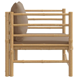 Sofa ogrodowa z poduszkami w kolorze taupe, bambusowa