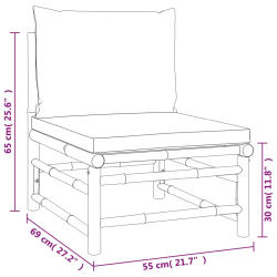 Środkowa sofa ogrodowa z zielonymi poduszkami, bambusowa