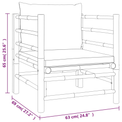 Sofa ogrodowa z jasnoszarymi poduszkami, bambusowa