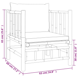 Sofa ogrodowa, kremowe poduszki, bambus