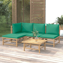 5-cz. zestaw mebli do ogrodu, zielone poduszki, bambusowy