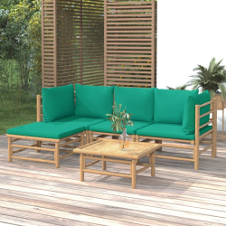 5-cz. zestaw mebli do ogrodu, zielone poduszki, bambusowy