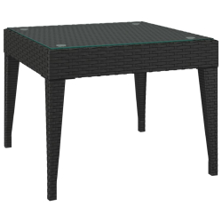 Stolik boczny, czarny, 50x50x38 cm, rattan PE i szkło hartowane