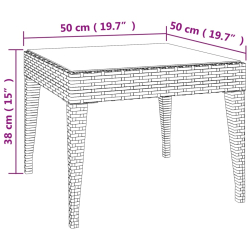 Stolik boczny, czarny, 50x50x38 cm, rattan PE i szkło hartowane