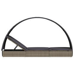 Leżak z półokrągłym daszkiem, szary, 211x57x140 cm, rattan PE