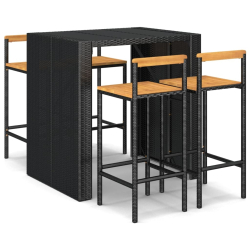 5-cz. zestaw mebli ogrodowych, czarny, polirattan i akacja