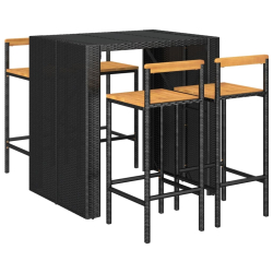 5-cz. zestaw mebli ogrodowych, czarny, polirattan i akacja