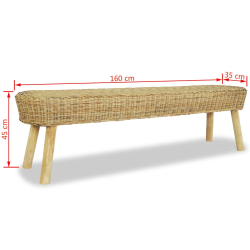 Ławka do przedpokoju, naturalny rattan, 160x35x45 cm