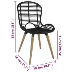 Krzesła stołowe, 4 szt., czarne, naturalny rattan