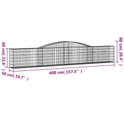 Kosze gabionowe, 15 szt, 400x50x60/80 cm, galwanizowane żelazo