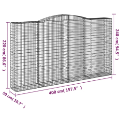 Kosze gabionowe, 3 szt, 400x50x220/240 cm, galwanizowane żelazo