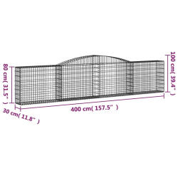 Kosze gabionowe, 3 szt, 400x30x80/100 cm, galwanizowane żelazo