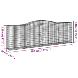 Kosze gabionowe, 4 szt, 400x50x120/140 cm, galwanizowane żelazo