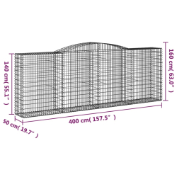 Kosze gabionowe, 3 szt, 400x50x140/160 cm, galwanizowane żelazo