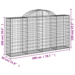 Kosze gabionowe, 11 szt, 200x30x100/120cm, galwanizowane żelazo