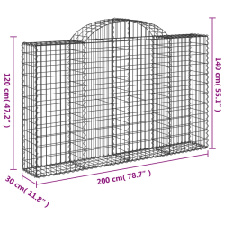 Kosze gabionowe, 8 szt, 200x30x120/140 cm, galwanizowane żelazo