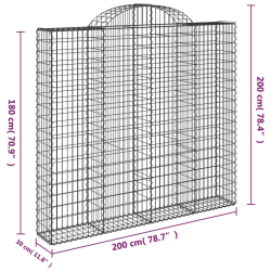 Kosze gabionowe, 3 szt, 200x30x180/200 cm, galwanizowane żelazo