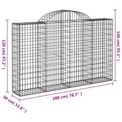 Kosze gabionowe, 3 szt, 200x30x120/140 cm, galwanizowane żelazo