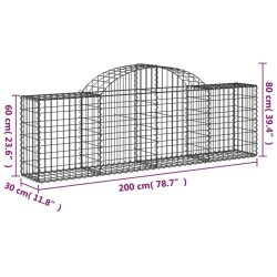 Kosze gabionowe, 25 szt, 200x30x60/80 cm, galwanizowane żelazo