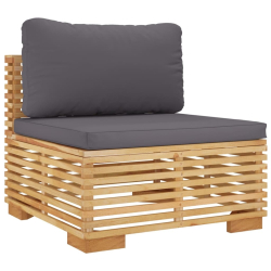 Siedzisko ogrodowe z szarymi poduszkami, lite drewno tekowe
