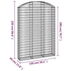 Łukowaty kosz gabionowy 150x30x200/220 cm, galwanizowane żelazo