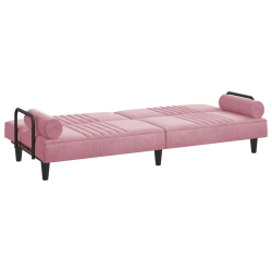 Rozkładana kanapa z podłokietnikami, różowa, aksamitna
