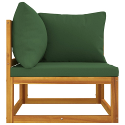 Moduł sofy narożnej, 2 szt, z zielonymi poduszkami, akacja