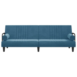 Rozkładana kanapa z podłokietnikami, niebieska, aksamitna