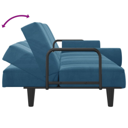 Rozkładana kanapa z podłokietnikami, niebieska, aksamitna
