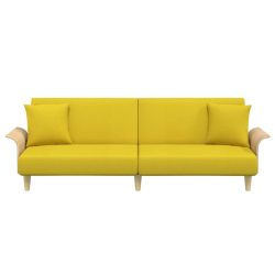 Rozkładana kanapa z podłokietnikami, jasnożółta, obita tkaniną