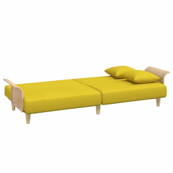 Rozkładana kanapa z podłokietnikami, jasnożółta, obita tkaniną