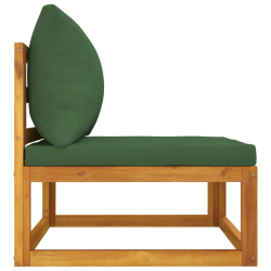Środkowa sofa ogrodowa z zielonymi poduszkami, lita akacja