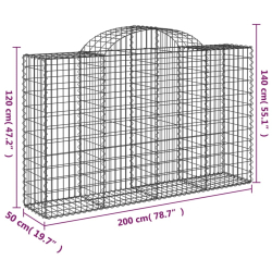 Kosze gabionowe, 10 szt, 200x50x120/140cm, galwanizowane żelazo