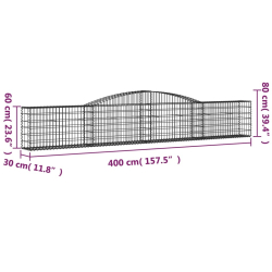Kosze gabionowe, 10 szt, 400x30x60/80 cm, galwanizowane żelazo