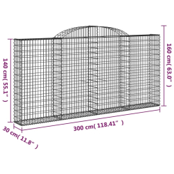 Kosze gabionowe, 3 szt, 300x30x140/160 cm, galwanizowane żelazo