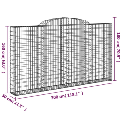 Kosze gabionowe, 7 szt, 300x30x160/180 cm, galwanizowane żelazo