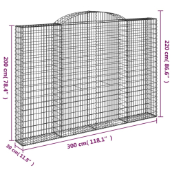 Kosze gabionowe, 5 szt, 300x30x200/220 cm, galwanizowane żelazo