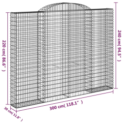 Kosze gabionowe, 4 szt, 300x30x220/240 cm, galwanizowane żelazo