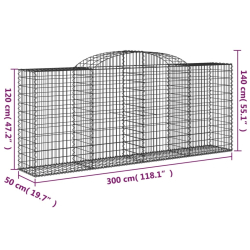 Kosze gabionowe, 5 szt, 300x50x120/140 cm, galwanizowane żelazo