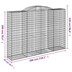 Kosze gabionowe, 4 szt, 300x50x200/220 cm, galwanizowane żelazo