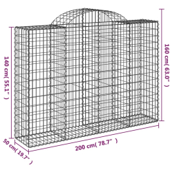 Kosze gabionowe, 20 szt, 200x50x140/160cm, galwanizowane żelazo